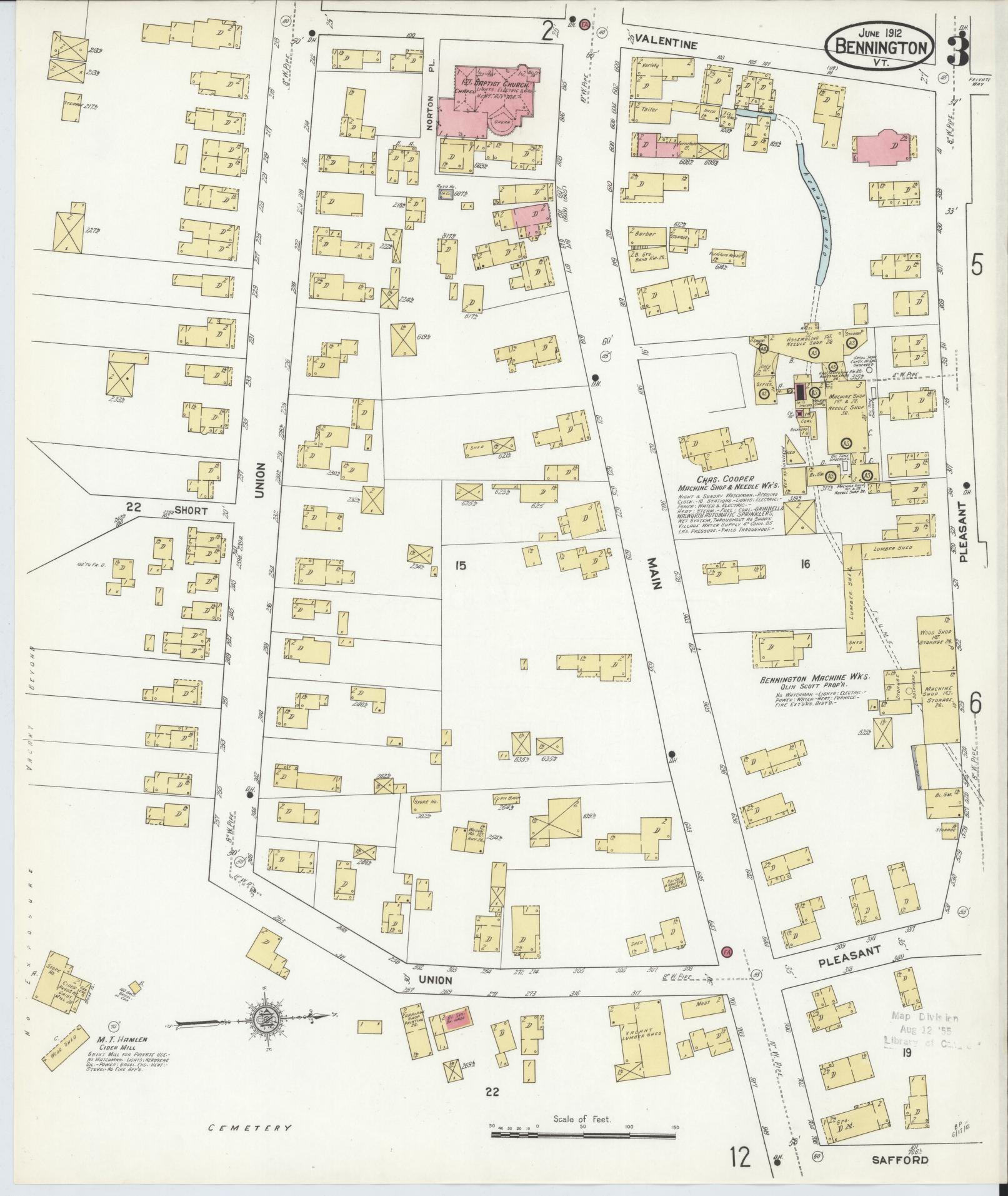 Sanborn Fire Insurance Map from Bennington, Bennington County, Vermont (1912), Sheet #0003 - Complete Map Set gallery image, historic Sanborn map, vintage wall art, Vermont Vermont