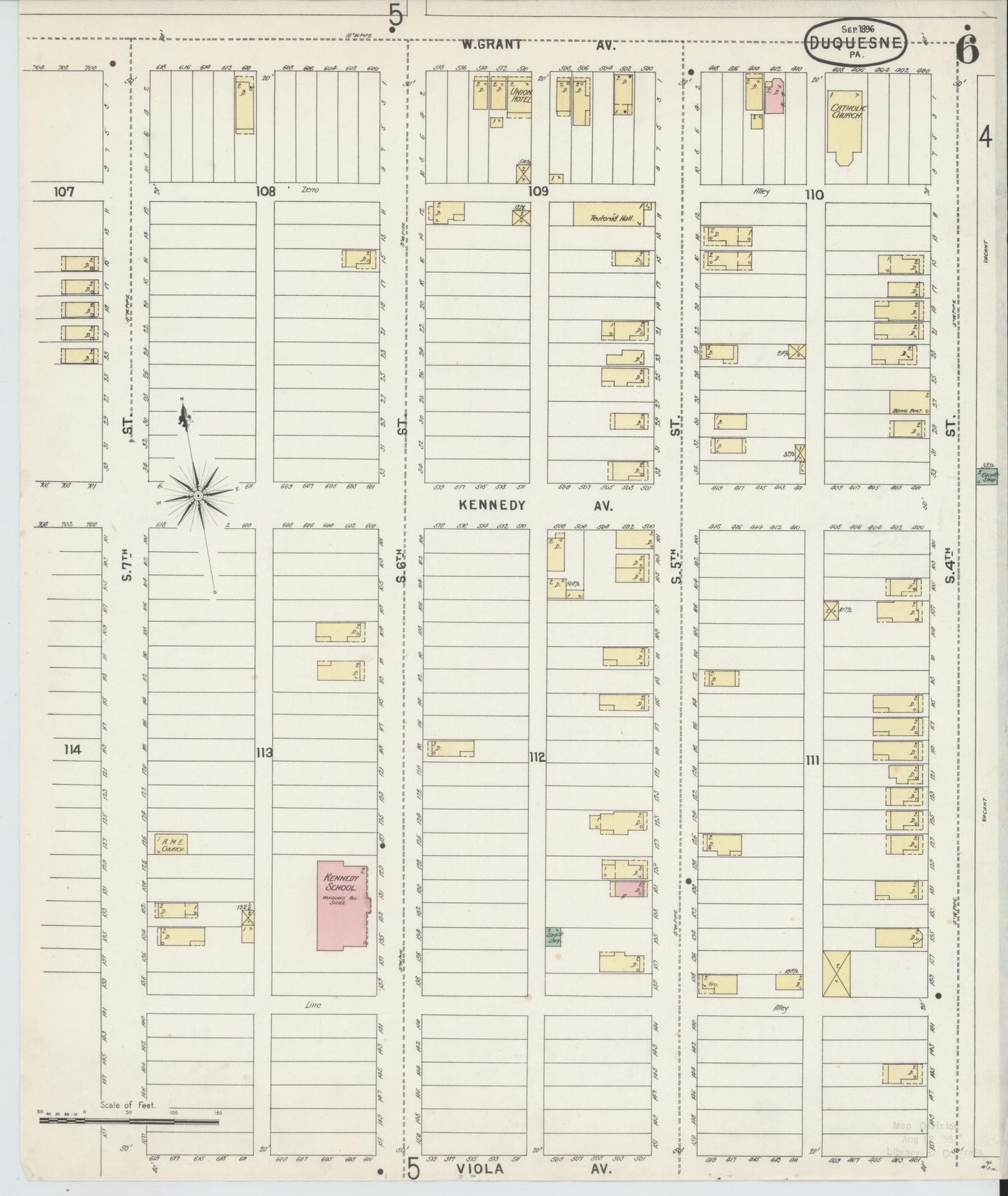 Sanborn Fire Insurance Map from Duquesne, Allegheny County, Pennsylvania (1896), Sheet #0006 - Historic Sanborn Fire Insurance Map Print, vintage old map wall art, antique decor, genealogy gift, Pennsylvania Pennsylvania map