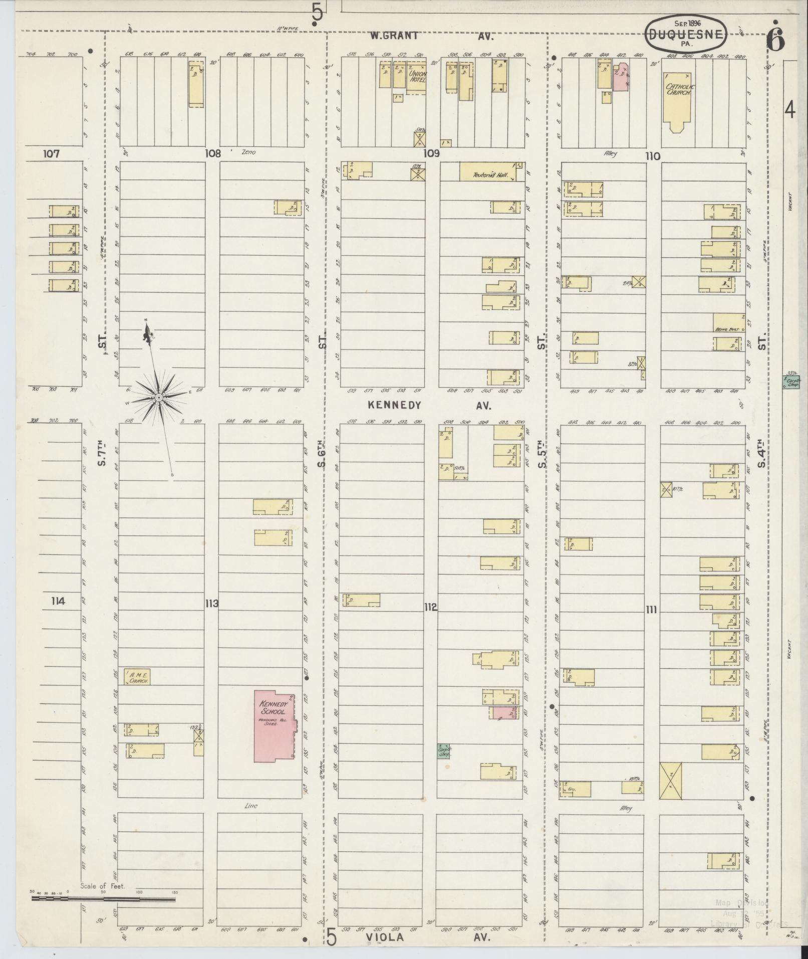 Sanborn Fire Insurance Map from Duquesne, Allegheny County, Pennsylvania (1896), Sheet #0006 - Historic Sanborn Fire Insurance Map Print, vintage old map wall art, antique decor, genealogy gift, Pennsylvania Pennsylvania map