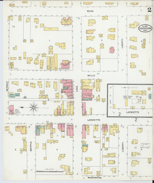 Sanborn Fire Insurance Map from South Lyon, Oakland County, Michigan (1899), Sheet #0002 - Historic Sanborn Fire Insurance Map Print, vintage old map wall art, antique decor, genealogy gift, Michigan Michigan map