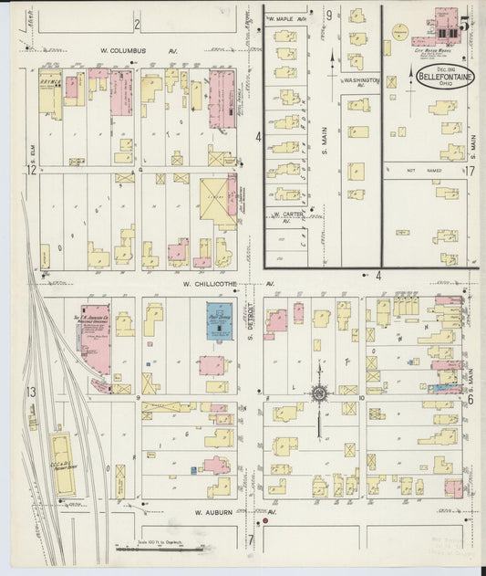 Sanborn Fire Insurance Map from Bellefontaine, Logan County, Ohio (1914), Sheet #0005 - Historic Sanborn Fire Insurance Map Print, vintage old map wall art, antique decor, genealogy gift, Ohio Ohio map