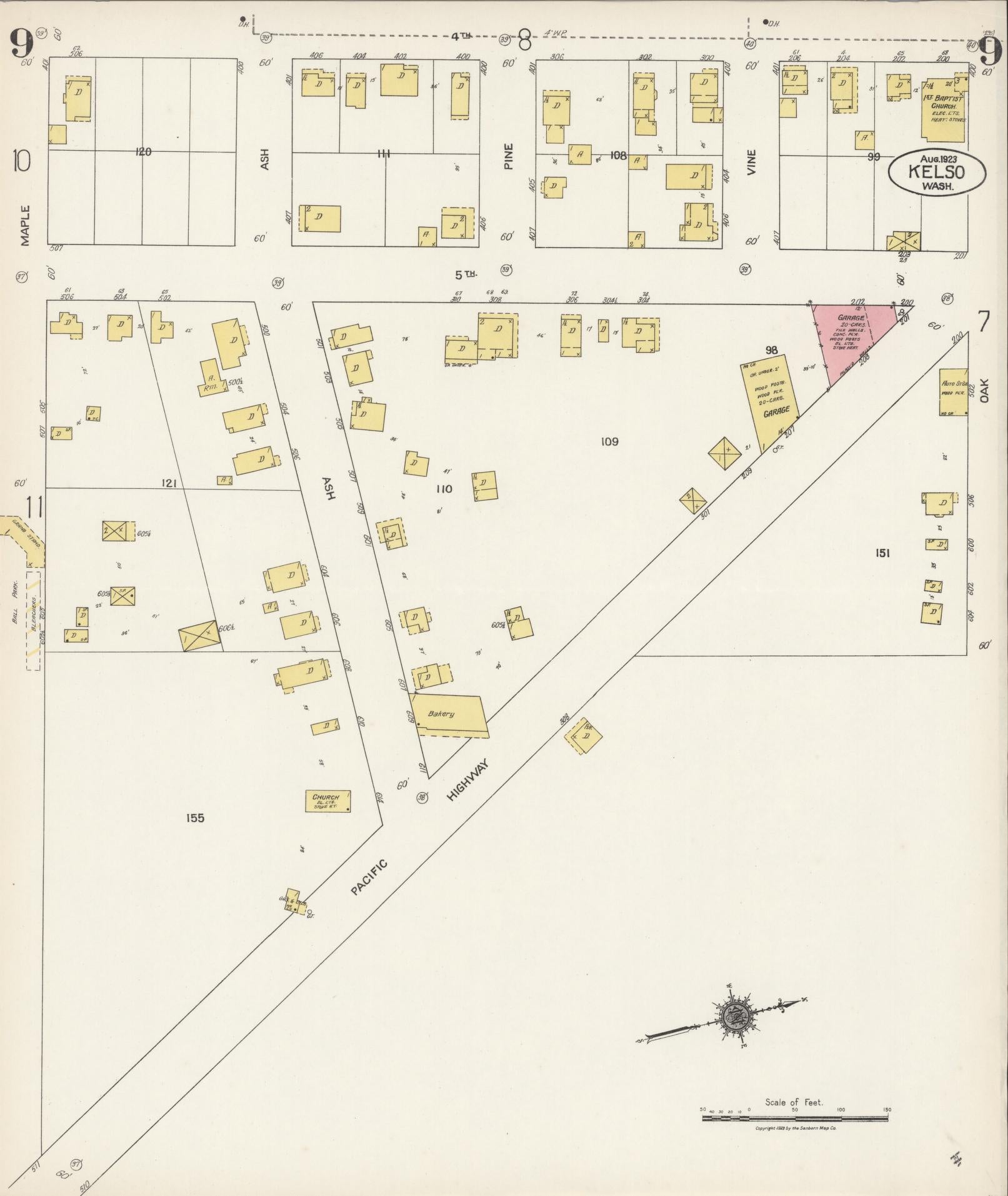 Sanborn Fire Insurance Map from Kelso, Cowlitz County, Washington (1923), Sheet #0009 - Complete Map Set gallery image, historic Sanborn map, vintage wall art, Washington Washington