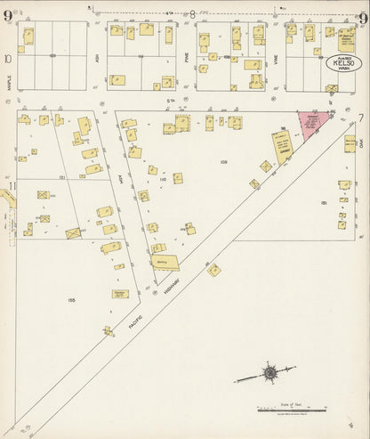 Sanborn Fire Insurance Map from Kelso, Cowlitz County, Washington (1923), Sheet #0009 - Complete Map Set gallery image, historic Sanborn map, vintage wall art, Washington Washington