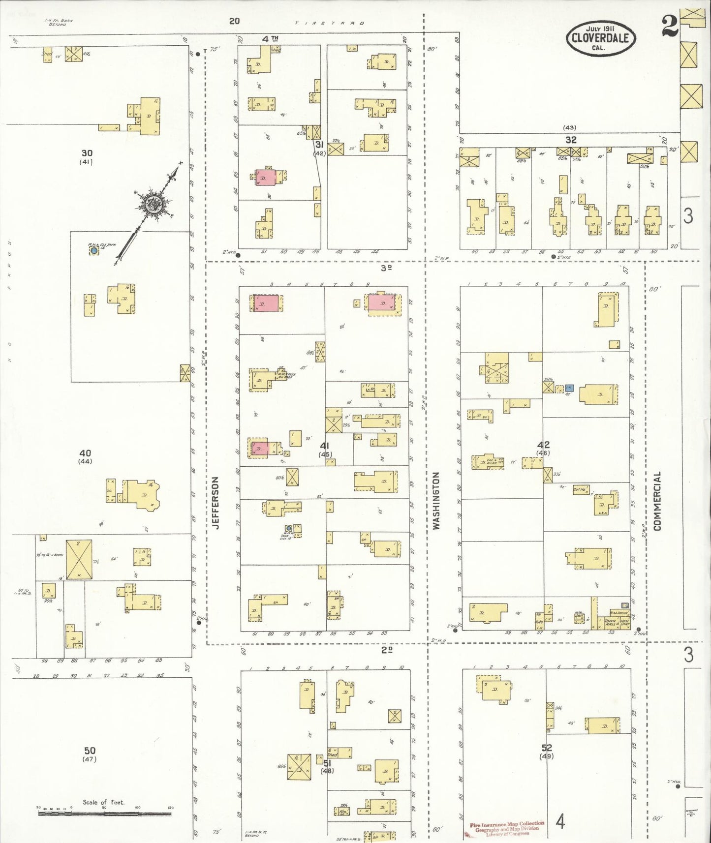 Sanborn Fire Insurance Map from Cloverdale, Sonoma County, California (1911), Sheet #0002 - Complete Map Set gallery image, historic Sanborn map, vintage wall art, California California