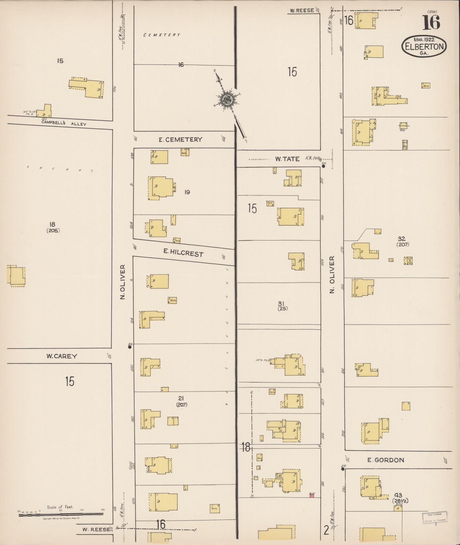 Sanborn Fire Insurance Map from Elberton, Elbert County, Georgia (1922), Sheet #0016 - Historic Sanborn Fire Insurance Map Print, vintage old map wall art, antique decor, genealogy gift, Georgia Georgia map