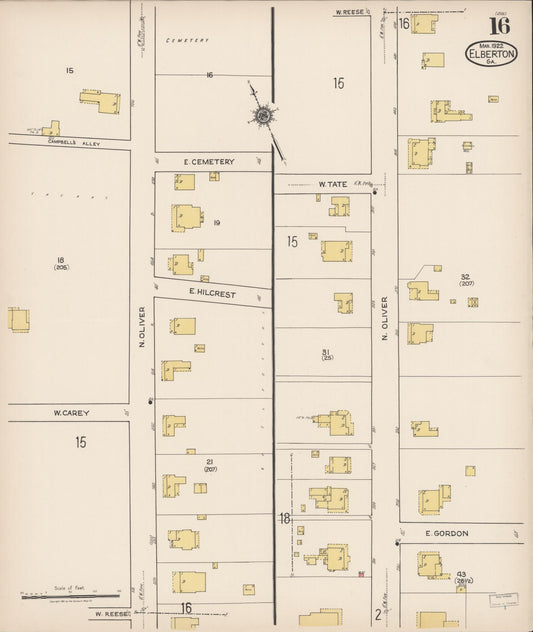 Sanborn Fire Insurance Map from Elberton, Elbert County, Georgia (1922), Sheet #0016 - Historic Sanborn Fire Insurance Map Print, vintage old map wall art, antique decor, genealogy gift, Georgia Georgia map