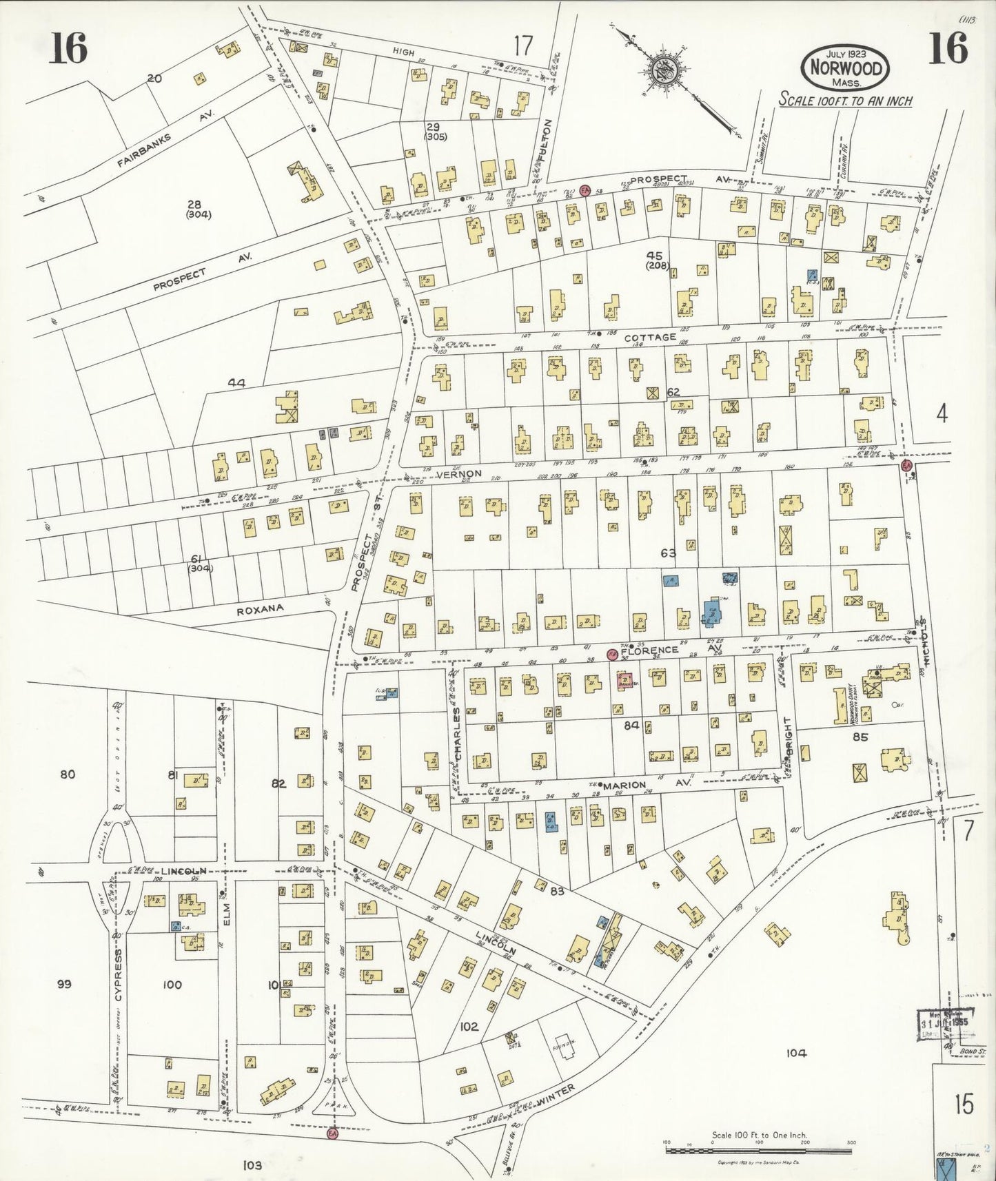 Sanborn Fire Insurance Map from Norwood, Norfolk County, Massachusetts (1923), Sheet #0016 - Complete Map Set gallery image, historic Sanborn map, vintage wall art, Massachusetts Massachusetts