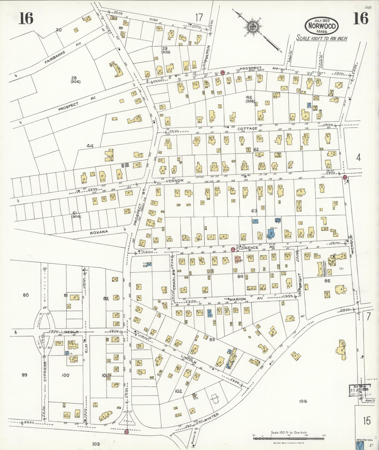 Sanborn Fire Insurance Map from Norwood, Norfolk County, Massachusetts (1923), Sheet #0016 - Complete Map Set gallery image, historic Sanborn map, vintage wall art, Massachusetts Massachusetts