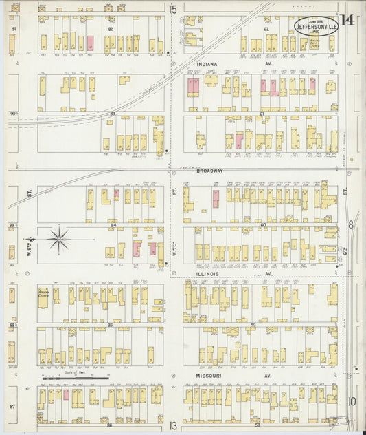 Sanborn Fire Insurance Map from Jeffersonville, Clark County, Indiana (1898), Sheet #0014 - Historic Sanborn Fire Insurance Map Print, vintage old map wall art, antique decor, genealogy gift, Indiana Indiana map