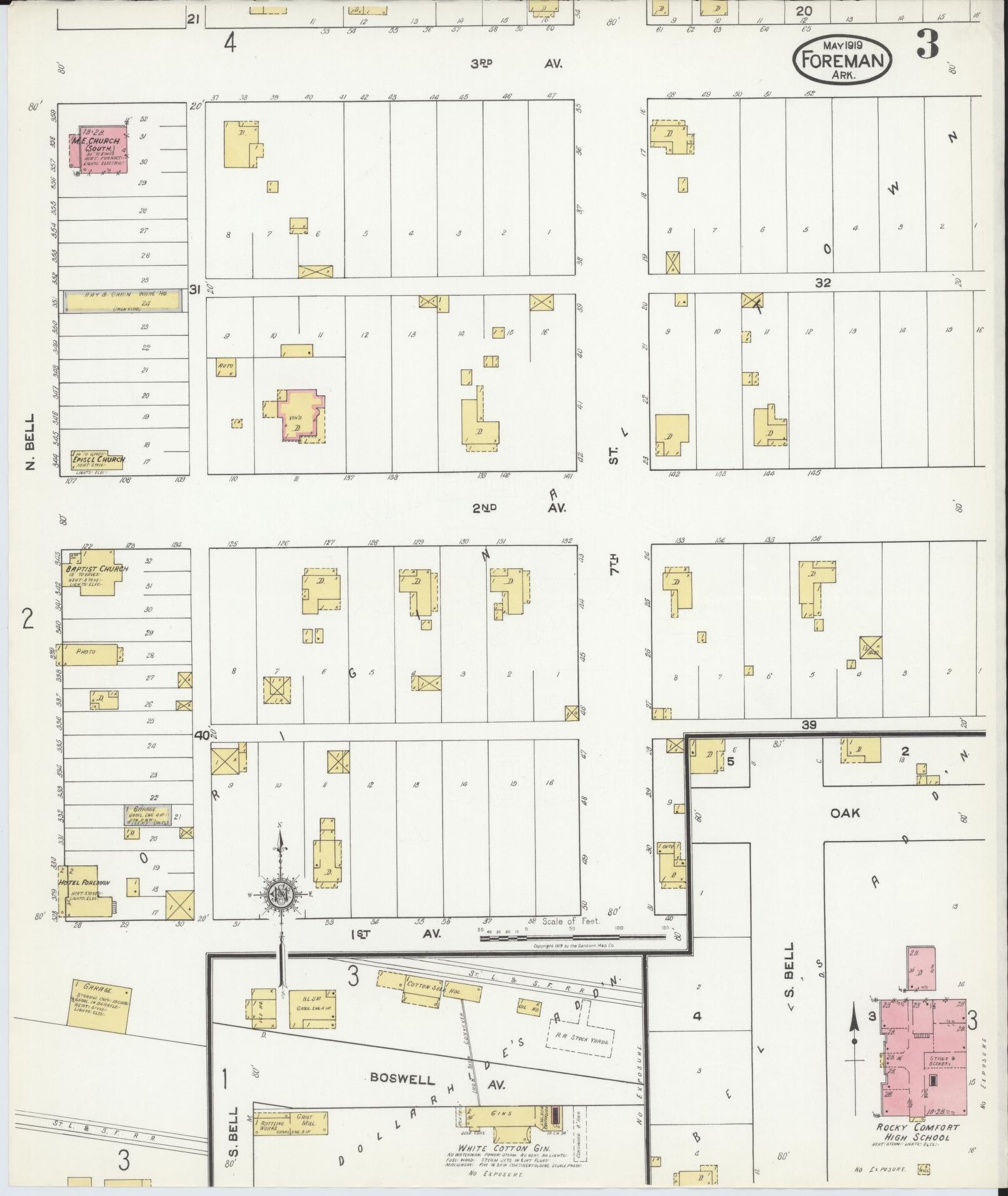 Sanborn Fire Insurance Map from Foreman, Little River County, Arkansas (1919), Sheet #0003 - Complete Map Set gallery image, historic Sanborn map, vintage wall art, Arkansas Arkansas