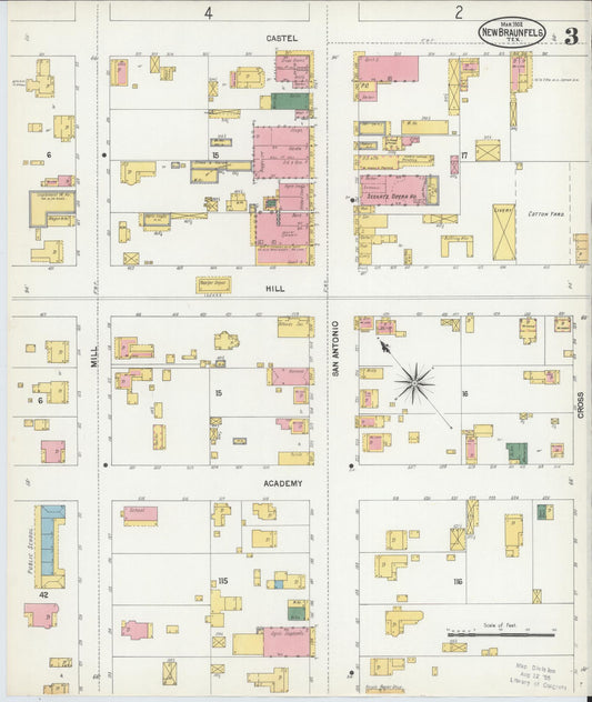 Sanborn Fire Insurance Map from New Braunfels, Comal County, Texas (1902), Sheet #0003 - Historic Sanborn Fire Insurance Map Print, vintage old map wall art, antique decor, genealogy gift, Texas Texas map