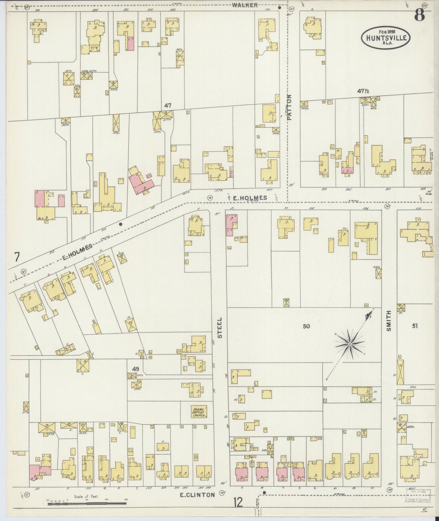 Sanborn Fire Insurance Map from Huntsville, Madison County, Alabama (1898), Sheet #0008 - Complete Map Set gallery image, historic Sanborn map, vintage wall art, Alabama Alabama