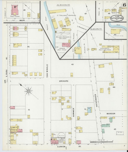 Sanborn Fire Insurance Map from Rutherford, Bergen County, New Jersey (1897), Sheet #0006 - Historic Sanborn Fire Insurance Map Print, vintage old map wall art, antique decor, genealogy gift, New Jersey New Jersey map