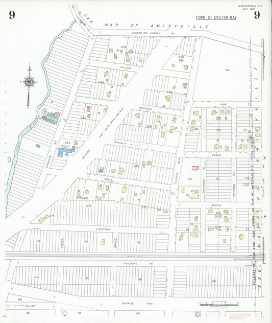 Sanborn Fire Insurance Map from Massapequa, Nassau County, New York (1948), Sheet #0009 - Historic Sanborn Fire Insurance Map Print, vintage old map wall art, antique decor, genealogy gift, New York New York map