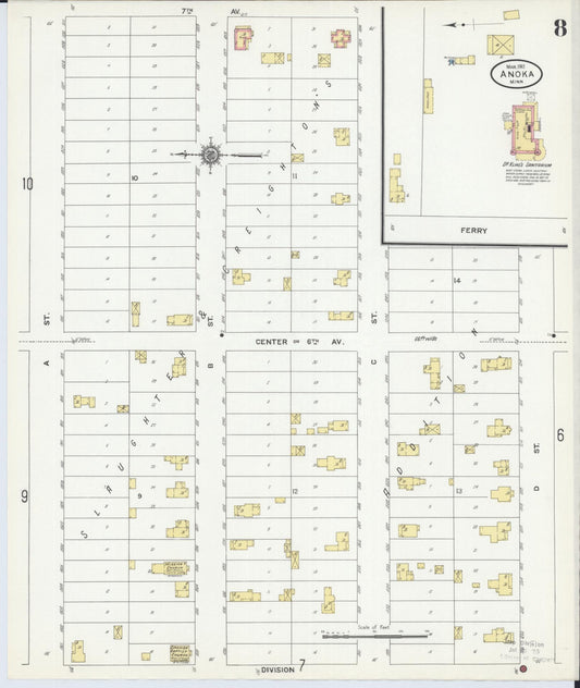 Sanborn Fire Insurance Map from Anoka, Anoka County, Minnesota (1911), Sheet #0008 - Historic Sanborn Fire Insurance Map Print, vintage old map wall art, antique decor, genealogy gift, Minnesota Minnesota map