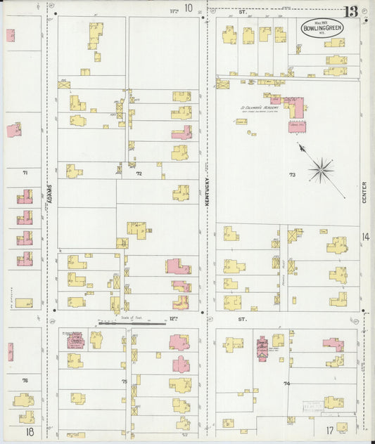 Sanborn Fire Insurance Map from Bowling Green, Warren County, Kentucky (1901), Sheet #0013 - Historic Sanborn Fire Insurance Map Print, vintage old map wall art, antique decor, genealogy gift, Kentucky Kentucky map