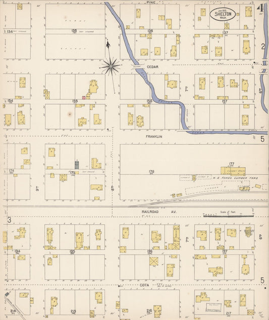 Sanborn Fire Insurance Map from Shelton, Mason County, Washington (1910), Sheet #0004 - Historic Sanborn Fire Insurance Map Print, vintage old map wall art, antique decor, genealogy gift, Washington Washington map