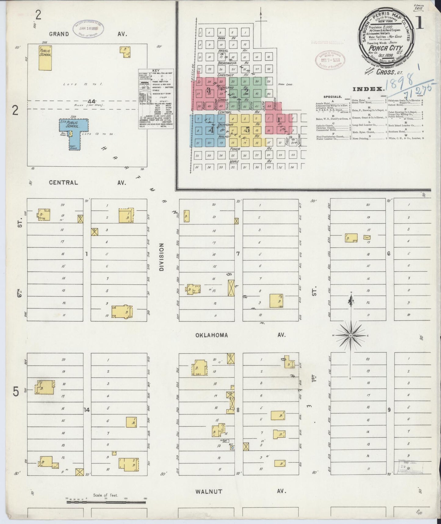 Sanborn Fire Insurance Map from Ponca City, Kay County, Oklahoma (1898), Sheet #0001 - Historic Sanborn Fire Insurance Map Print, vintage old map wall art, antique decor, genealogy gift, Oklahoma Oklahoma map