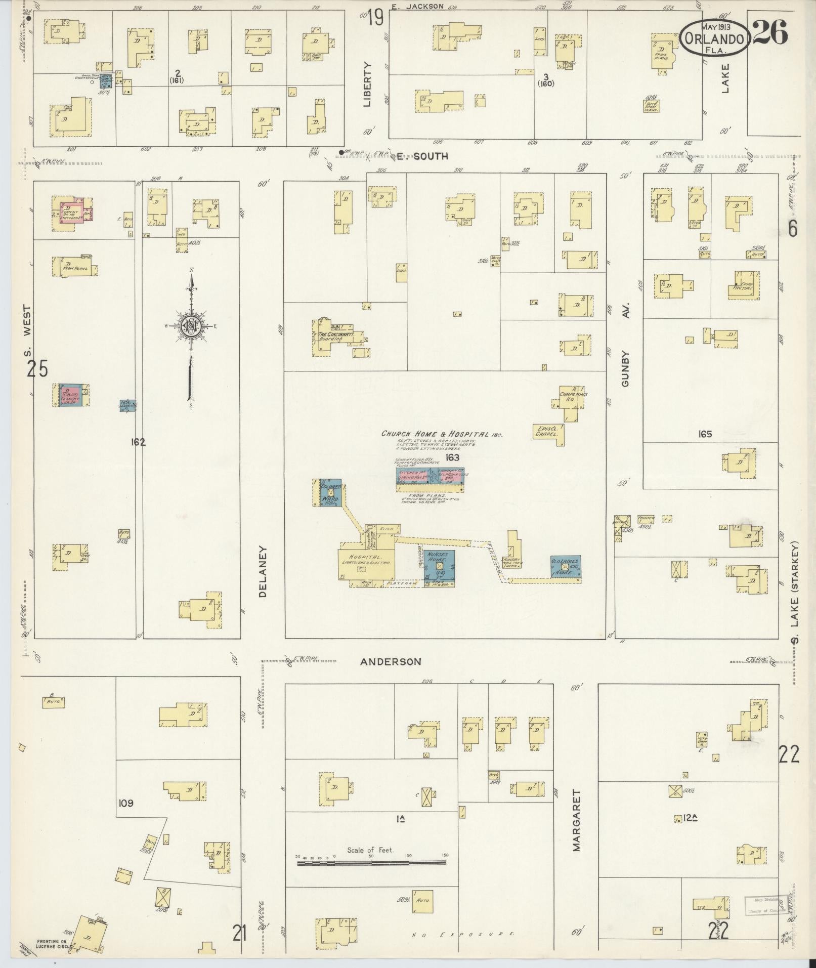 Sanborn Fire Insurance Map from Orlando, Orange County, Florida (1913), Sheet #0026 - Complete Map Set gallery image, historic Sanborn map, vintage wall art, Florida Florida