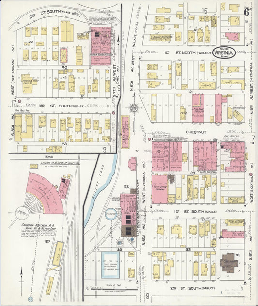 Sanborn Fire Insurance Map from Virginia, Saint Louis County, Minnesota (1921), Sheet #0006 - Historic Sanborn Fire Insurance Map Print, vintage old map wall art, antique decor, genealogy gift, Minnesota Minnesota map