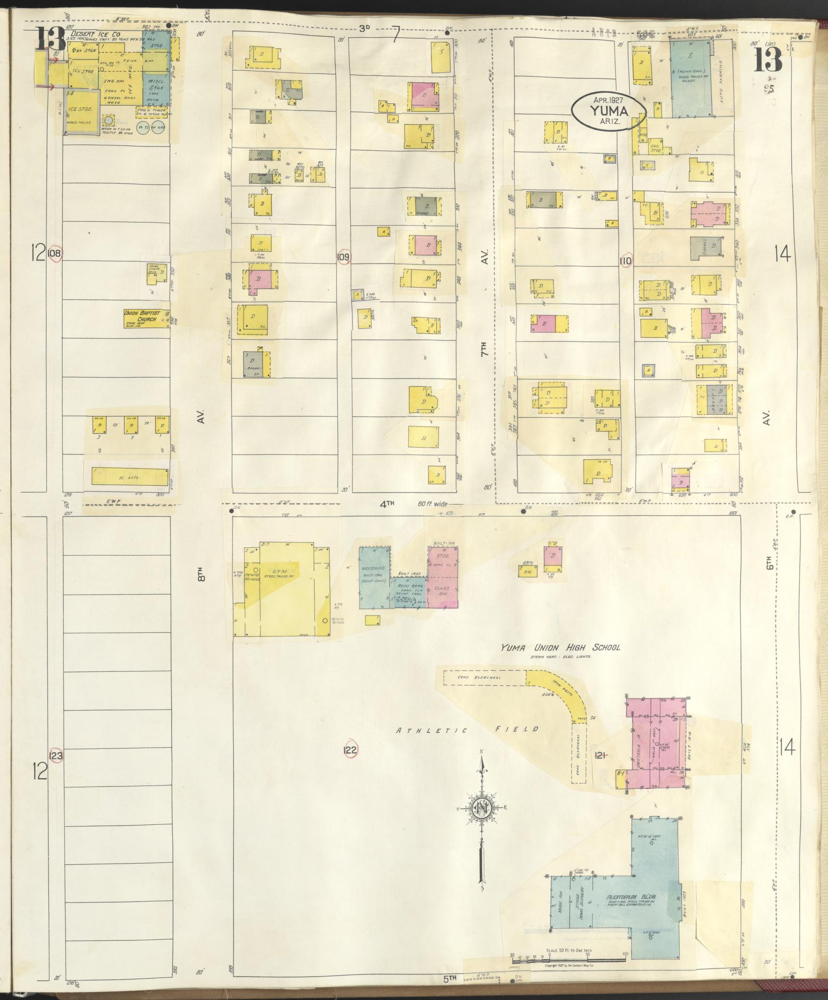 Sanborn Fire Insurance Map from Yuma, Yuma County, Arizona (1948), Sheet #0013 - Complete Map Set gallery image, historic Sanborn map, vintage wall art, Arizona Arizona