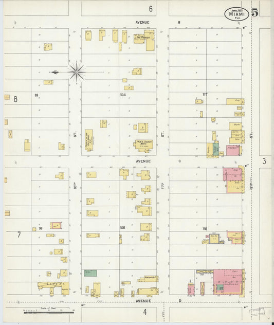 Sanborn Fire Insurance Map from Miami, Dade County, Florida (1903), Sheet #0005 - Historic Sanborn Fire Insurance Map Print, vintage old map wall art, antique decor, genealogy gift, Florida Florida map