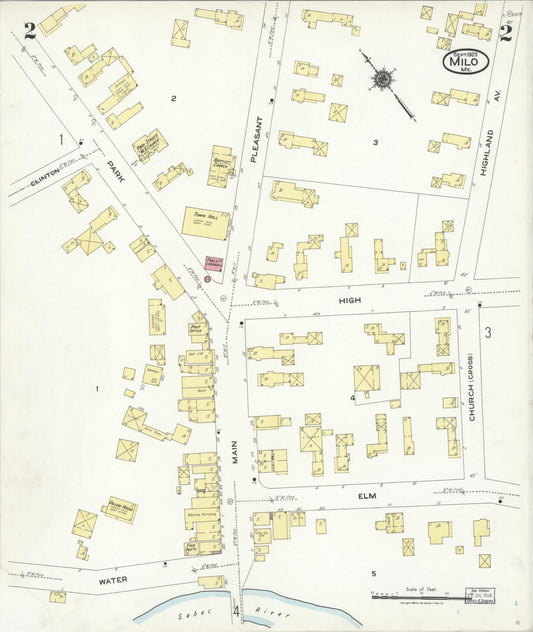 Sanborn Fire Insurance Map from Milo, Piscataquis County, Maine (1923), Sheet #0002 - Historic Sanborn Fire Insurance Map Print, vintage old map wall art, antique decor, genealogy gift, Maine Maine map