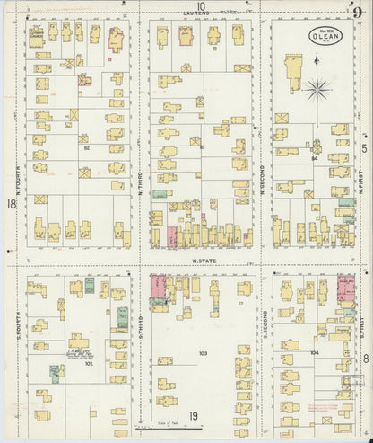 Sanborn Fire Insurance Map from Olean, Cattaraugus County, New York (1898), Sheet #0009 - Complete Map Set gallery image, historic Sanborn map, vintage wall art, New York New York