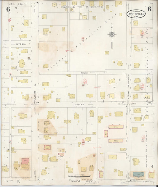 Sanborn Fire Insurance Map from Fayetteville, Washington County, Arkansas (1948), Sheet #0006 - Historic Sanborn Fire Insurance Map Print, vintage old map wall art, antique decor, genealogy gift, Arkansas Arkansas map