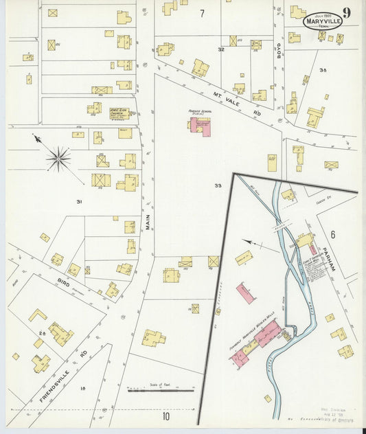 Sanborn Fire Insurance Map from Maryville, Blount County, Tennessee (1909), Sheet #0009 - Historic Sanborn Fire Insurance Map Print, vintage old map wall art, antique decor, genealogy gift, Tennessee Tennessee map