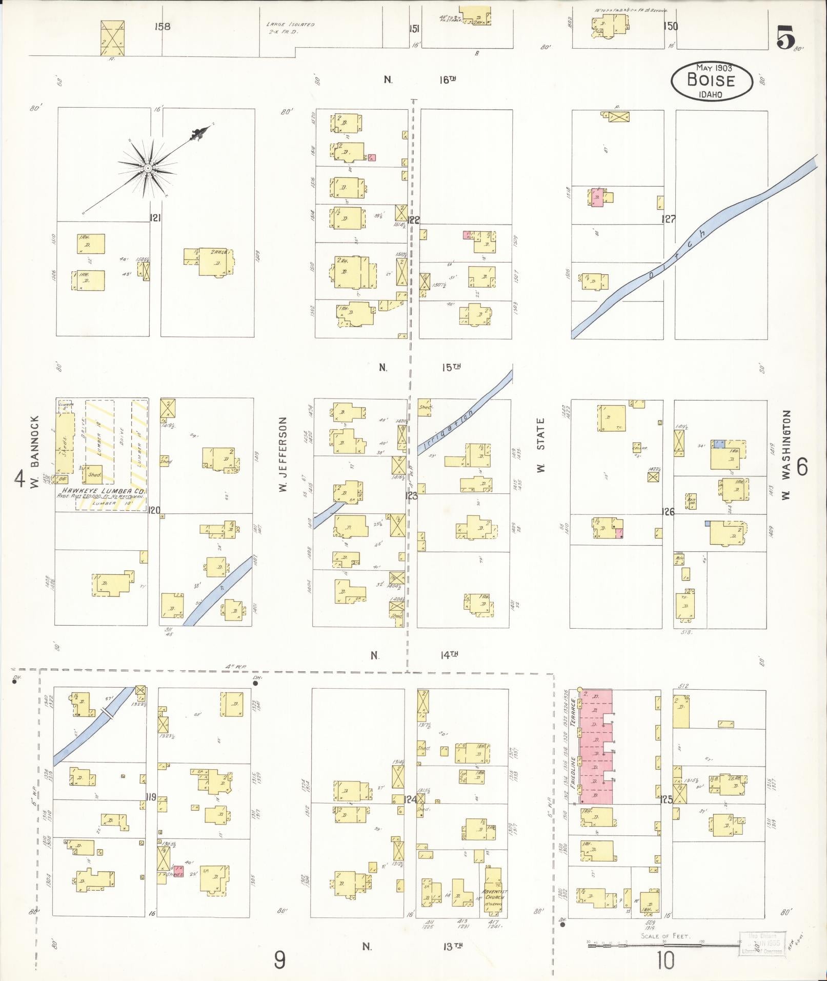 Sanborn Fire Insurance Map from Boise, Ada County, Idaho (1903), Sheet #0005 - Historic Sanborn Fire Insurance Map Print, vintage old map wall art, antique decor, genealogy gift, Idaho Idaho map