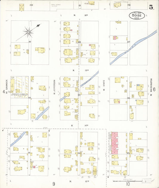 Sanborn Fire Insurance Map from Boise, Ada County, Idaho (1903), Sheet #0005 - Historic Sanborn Fire Insurance Map Print, vintage old map wall art, antique decor, genealogy gift, Idaho Idaho map