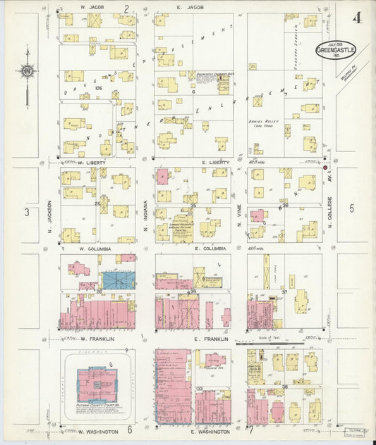 Sanborn Fire Insurance Map from Greencastle, Putnam County, Indiana (1913), Sheet #0004 - Historic Sanborn Fire Insurance Map Print, vintage old map wall art, antique decor, genealogy gift, Indiana Indiana map