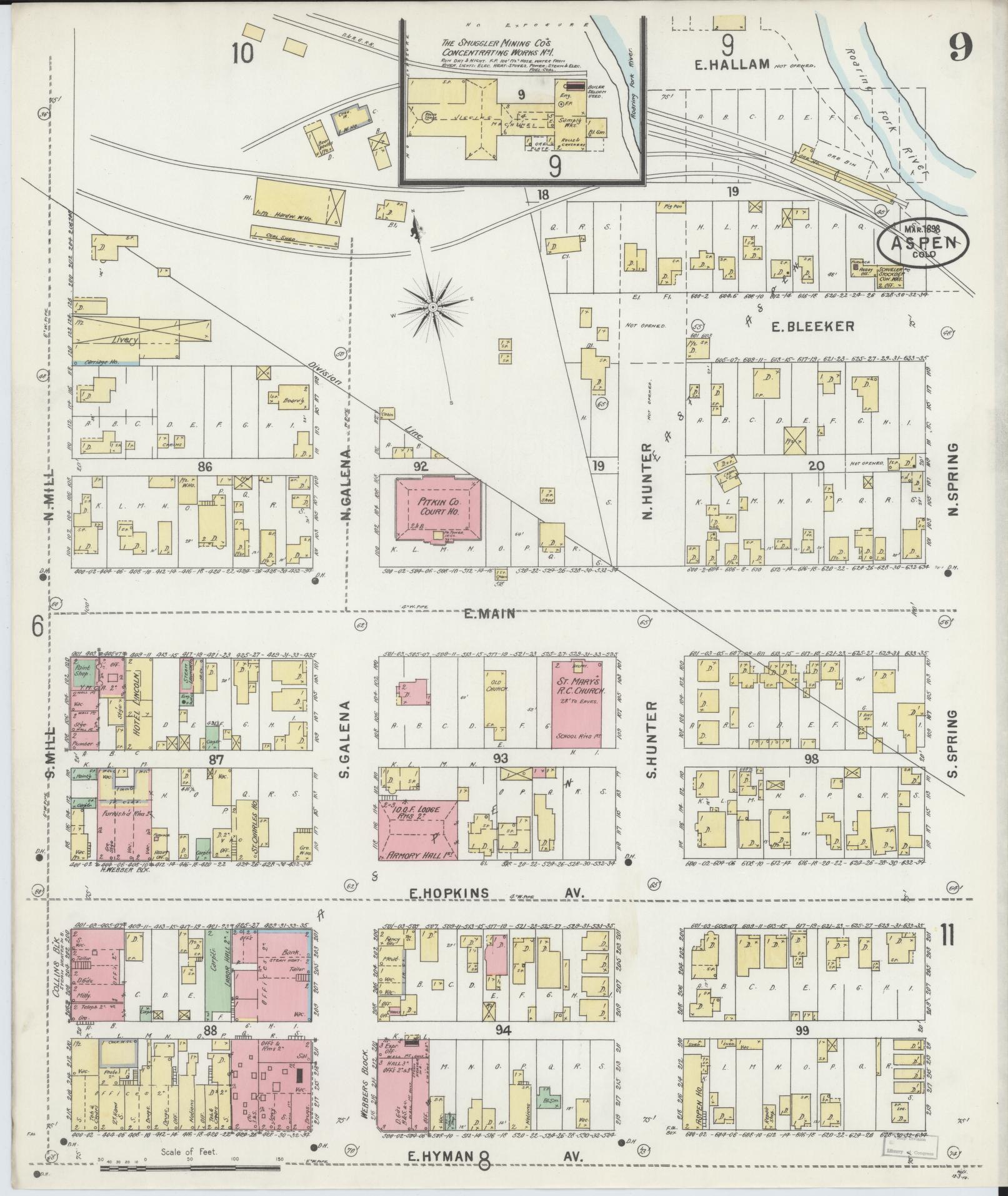 Sanborn Fire Insurance Map from Aspen, Pitkin County, Colorado (1898), Sheet #0009 - Complete Map Set gallery image, historic Sanborn map, vintage wall art, Colorado Colorado