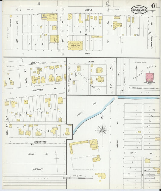 Sanborn Fire Insurance Map from Dodge City, Ford County, Kansas (1905), Sheet #0006 - Historic Sanborn Fire Insurance Map Print, vintage old map wall art, antique decor, genealogy gift, Kansas Kansas map