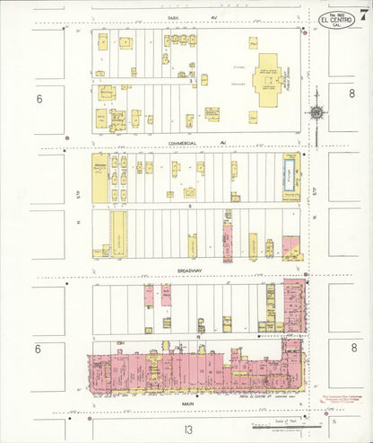 Sanborn Fire Insurance Map from El Centro, Imperial County, California (1922), Sheet #0007 - Historic Sanborn Fire Insurance Map Print, vintage old map wall art, antique decor, genealogy gift, California California map