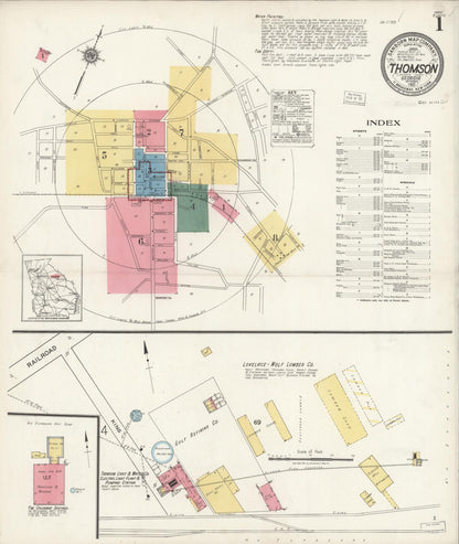 Sanborn Fire Insurance Map from Thomson, McDuffie County, Georgia (1921), Sheet #0001 - Complete Map Set gallery image, historic Sanborn map, vintage wall art, Georgia Georgia