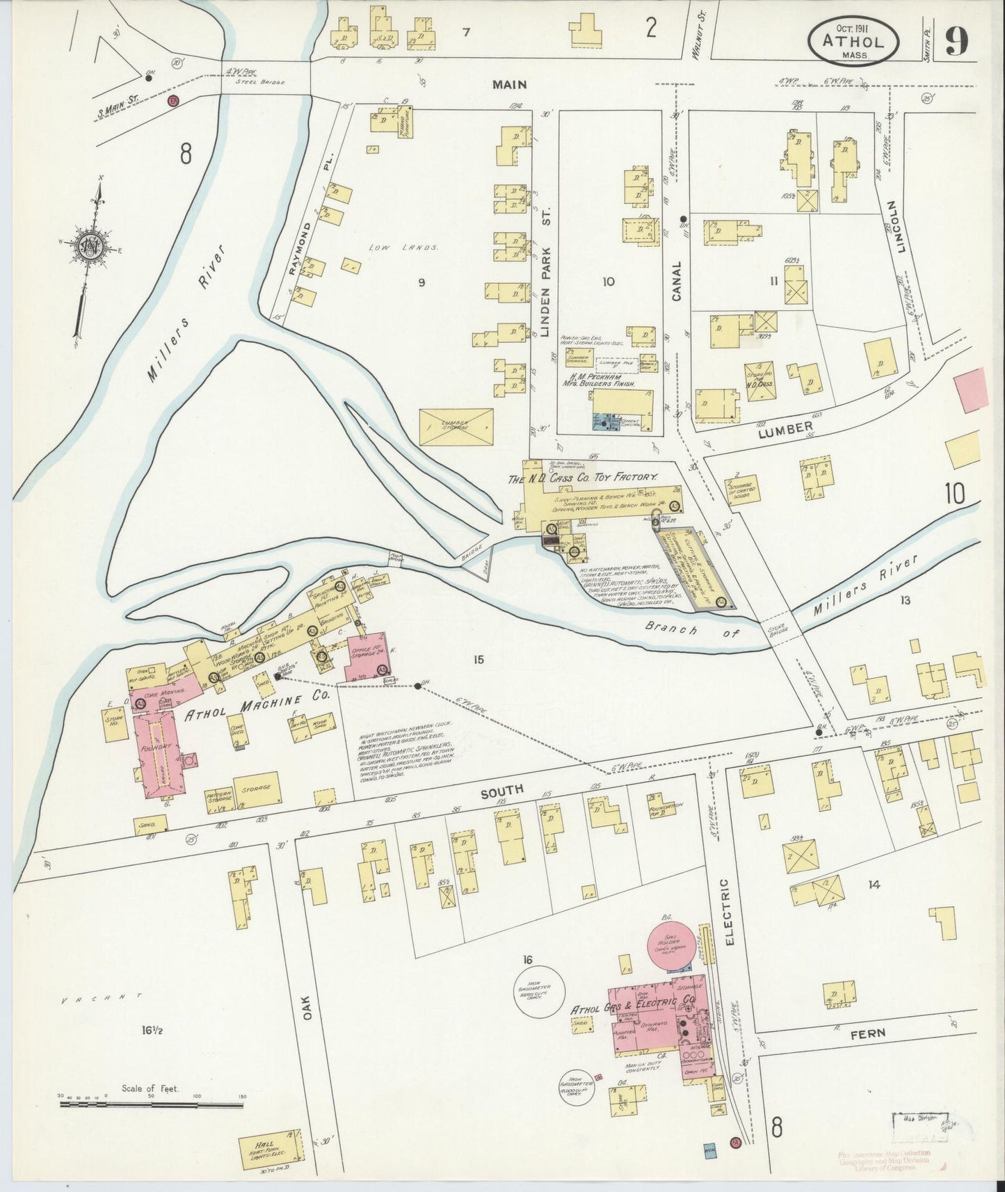 Sanborn Fire Insurance Map from Athol, Worcester County, Massachusetts (1911), Sheet #0009 - Complete Map Set gallery image, historic Sanborn map, vintage wall art, Massachusetts Massachusetts