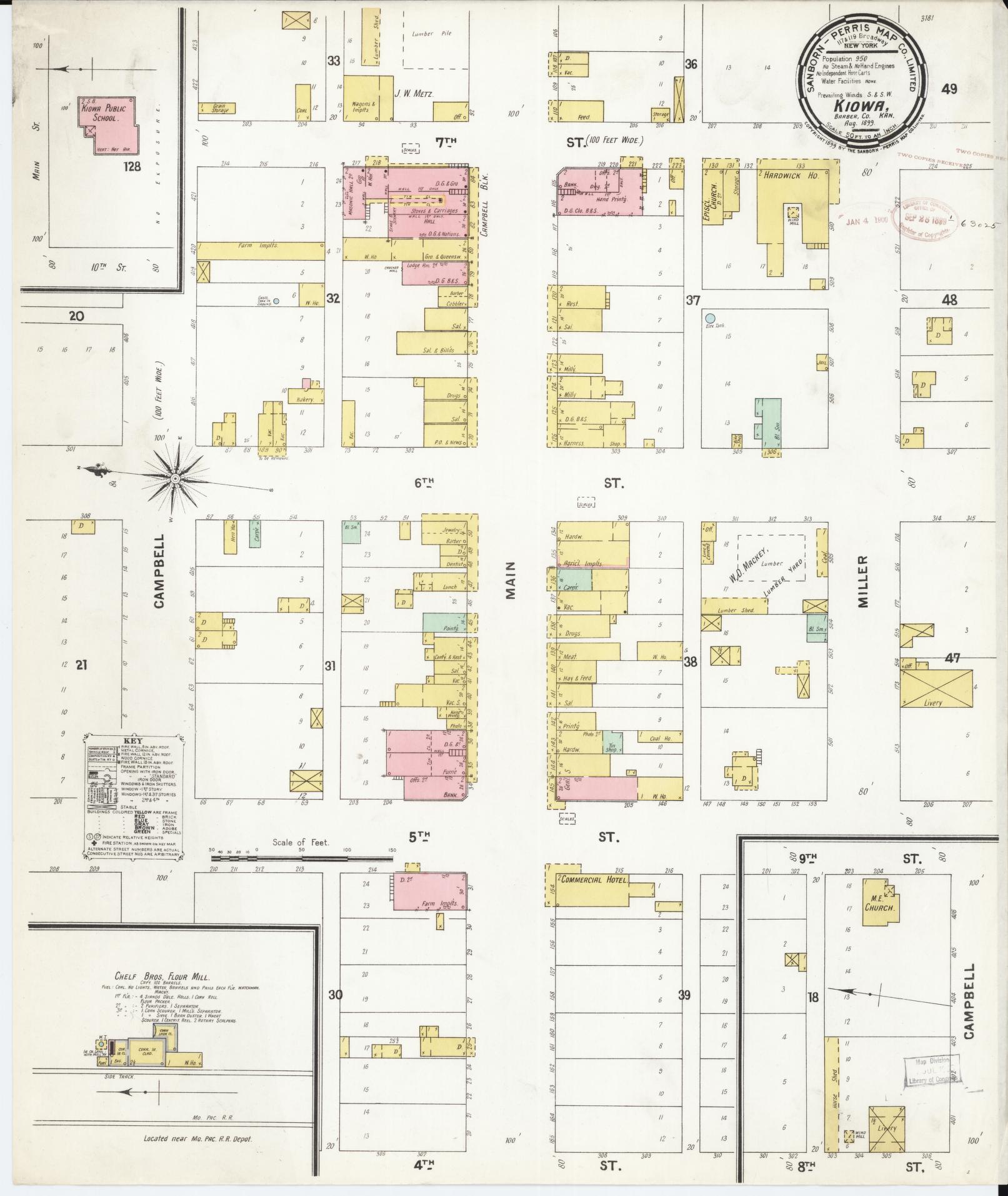 Sanborn Fire Insurance Map from Kiowa, Barber County, Kansas. (1899) – Historic Sanborn Fire Insurance Map Print