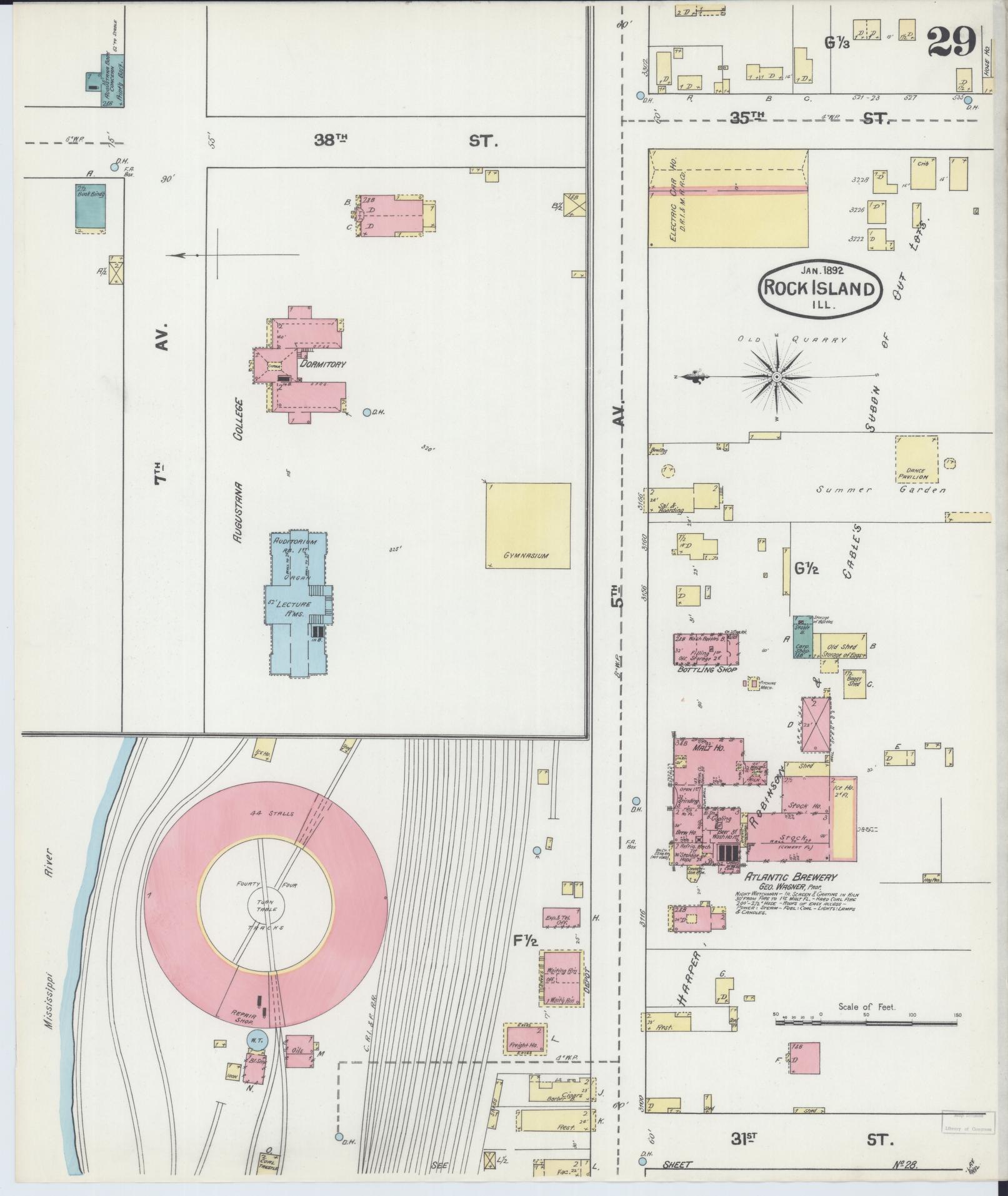 Sanborn Fire Insurance Map from Rock Island, Rock Island County, Illinois (1892), Sheet #0029 - Historic Sanborn Fire Insurance Map Print, vintage old map wall art, antique decor, genealogy gift, Illinois Illinois map