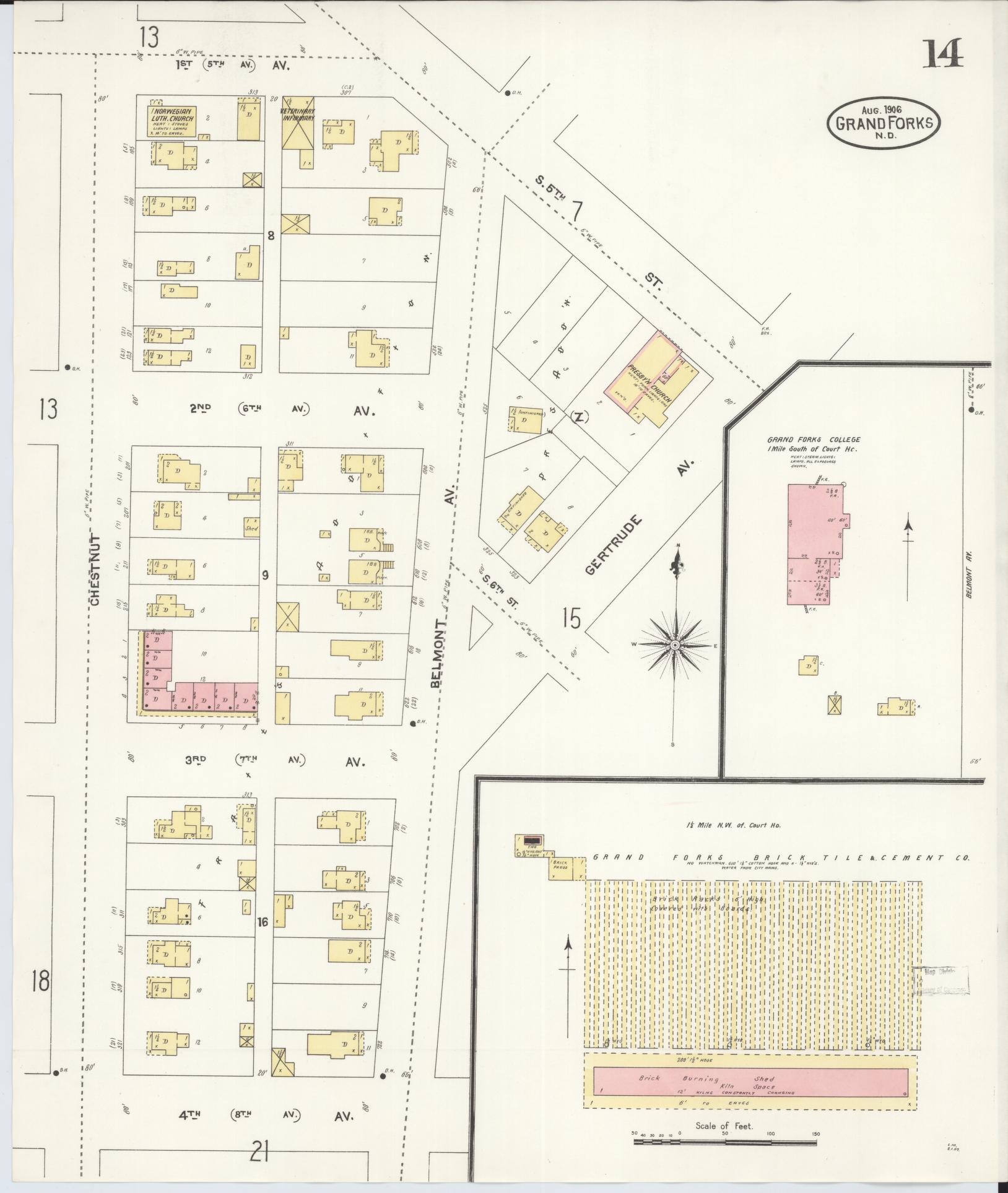 Sanborn Fire Insurance Map from Grand Forks, Grand Forks County, North Dakota (1906), Sheet #0014 - Complete Map Set gallery image, historic Sanborn map, vintage wall art, North Dakota North Dakota