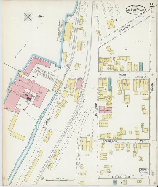 Sanborn Fire Insurance Map from Lisbon Falls, Androscoggin County, Maine (1892), Sheet #0002 - Historic Sanborn Fire Insurance Map Print, vintage old map wall art, antique decor, genealogy gift, Maine Maine map