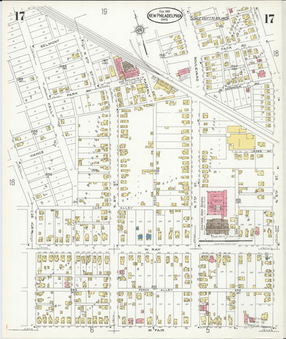 Sanborn Fire Insurance Map from New Philadelphia, Tuscarawas County, Ohio (1926), Sheet #0017 - Historic Sanborn Fire Insurance Map Print, vintage old map wall art, antique decor, genealogy gift, Ohio Ohio map