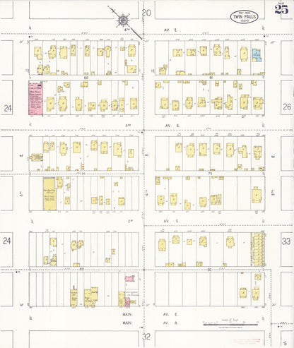 Sanborn Fire Insurance Map from Twin Falls, Twin Falls County, Idaho (1922), Sheet #0025 - Complete Map Set gallery image, historic Sanborn map, vintage wall art, Falls Idaho