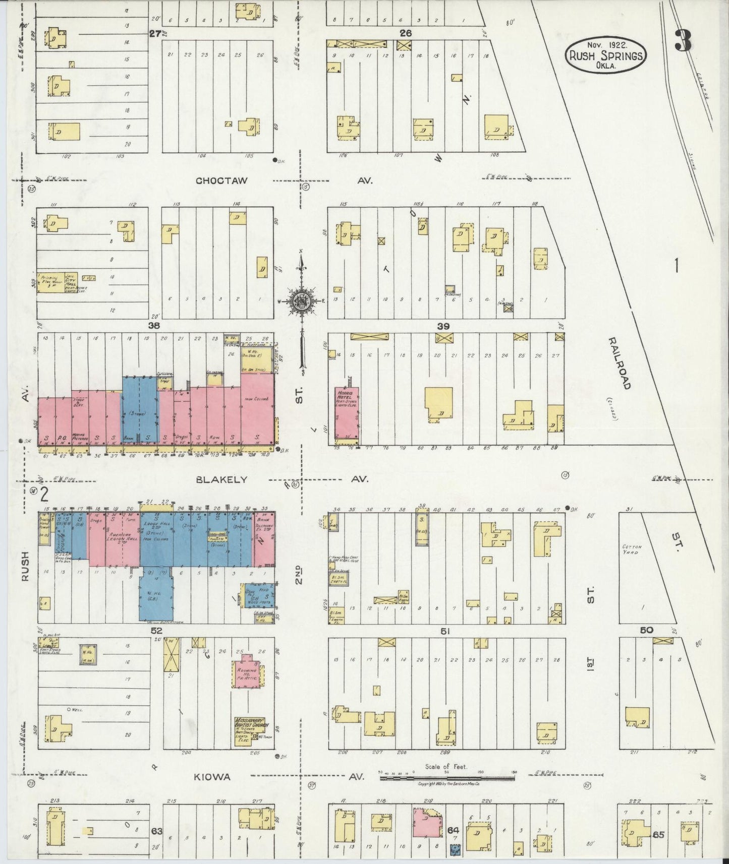 Sanborn Fire Insurance Map from Rush Springs, Grady County, Oklahoma (1922), Sheet #0003 - Complete Map Set gallery image, historic Sanborn map, vintage wall art, Oklahoma Oklahoma