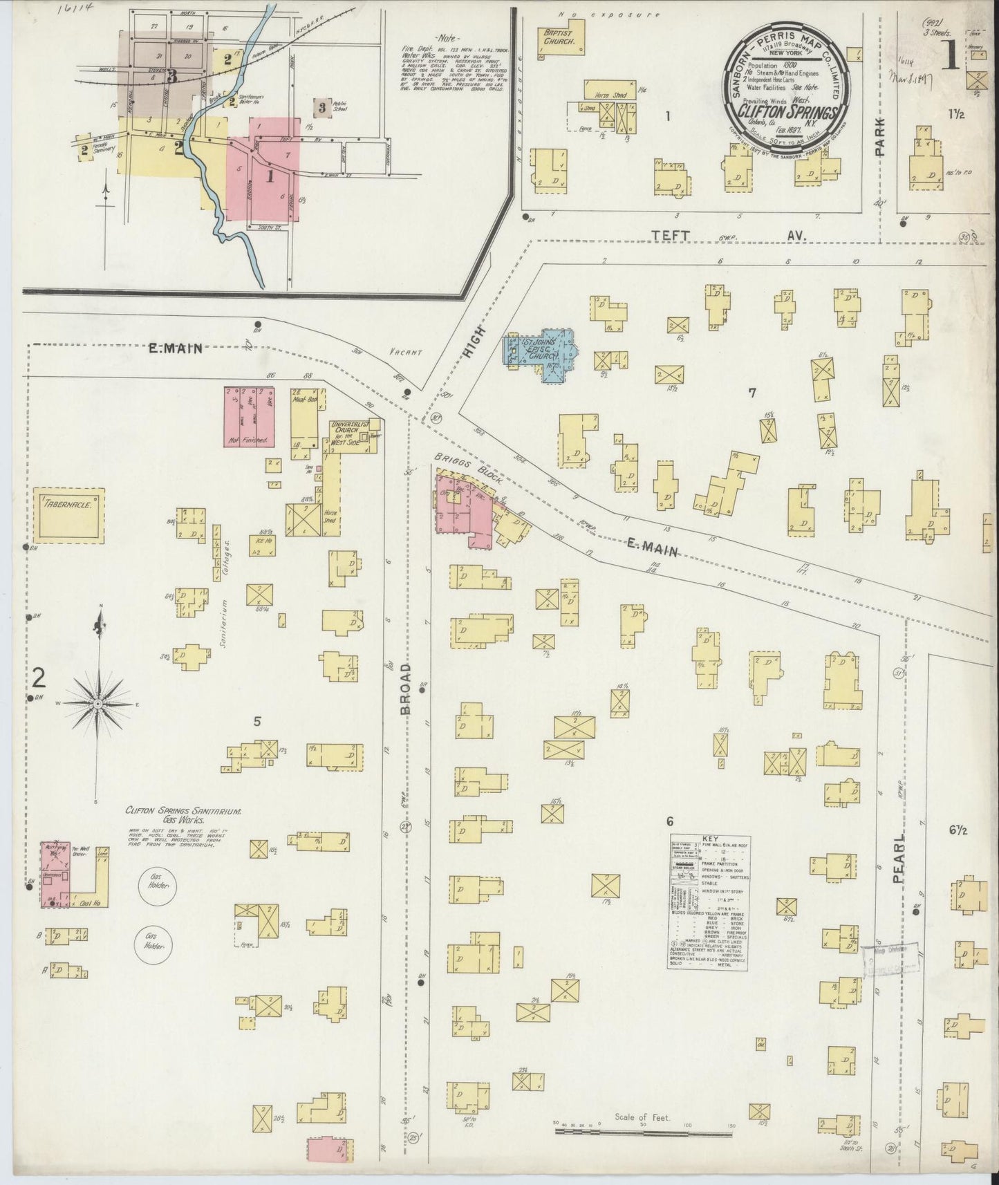 Sanborn Fire Insurance Map from Clifton Springs, Ontario County, New York. (1897) – Historic Sanborn Fire Insurance Map Print