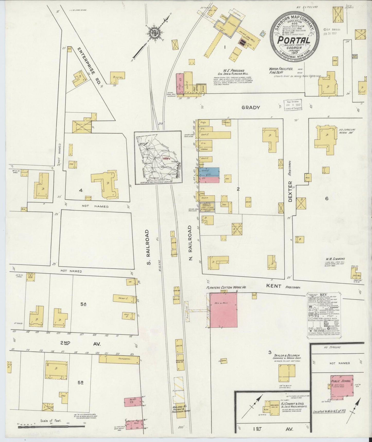 Sanborn Fire Insurance Map from Portal, Bulloch County, Georgia (1917), Sheet #0001 - Complete Map Set gallery image, historic Sanborn map, vintage wall art, Georgia Georgia