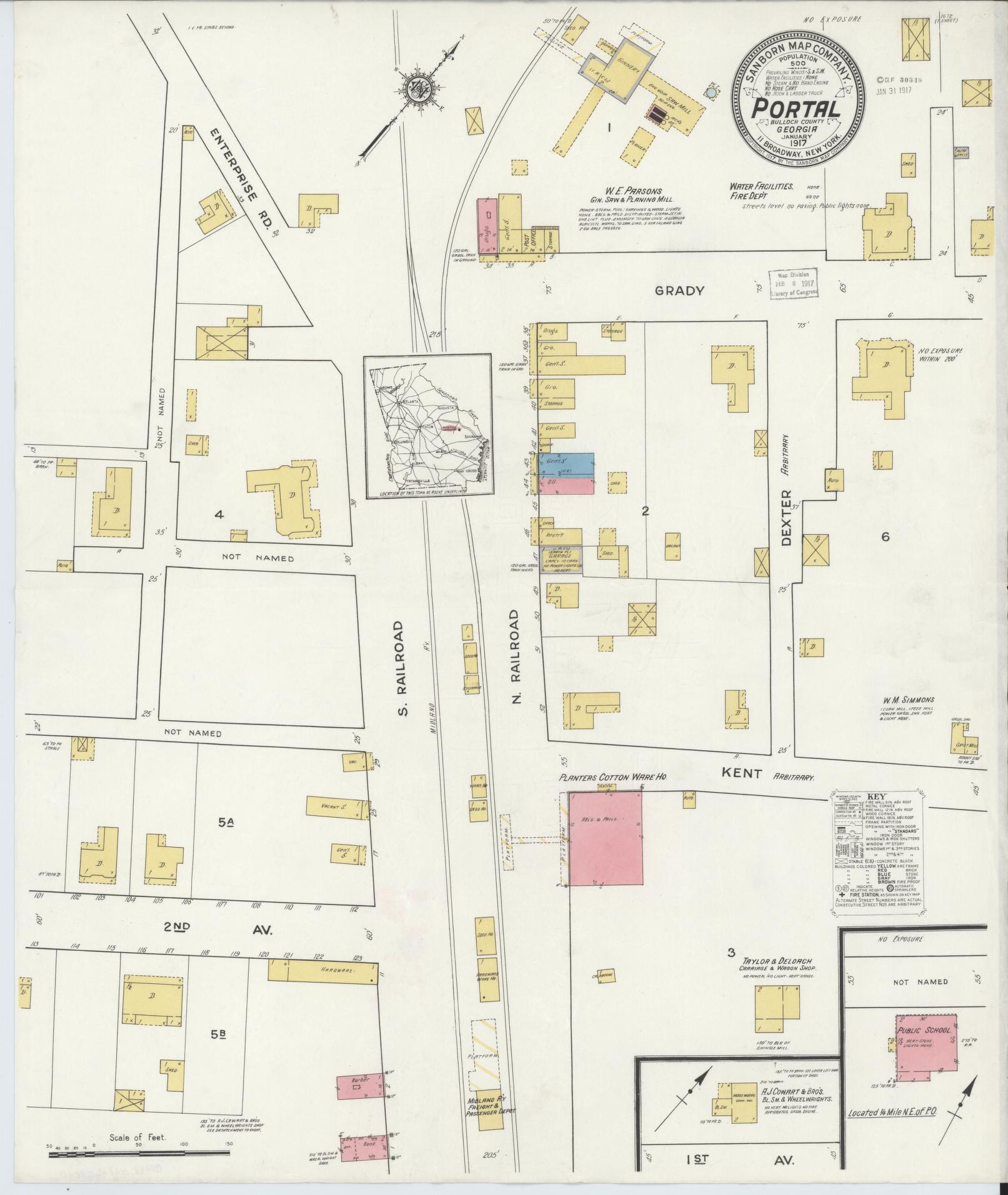 Sanborn Fire Insurance Map from Portal, Bulloch County, Georgia (1917), Sheet #0001 - Complete Map Set gallery image, historic Sanborn map, vintage wall art, Georgia Georgia