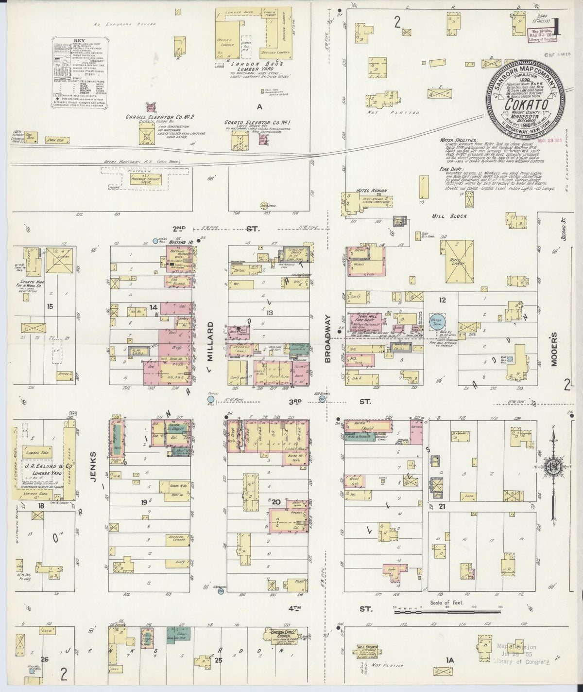 Sanborn Fire Insurance Map from Cokato, Wright County, Minnesota (1909), Sheet #0001 - Historic Sanborn Fire Insurance Map Print, vintage old map wall art, antique decor, genealogy gift, Minnesota Minnesota map