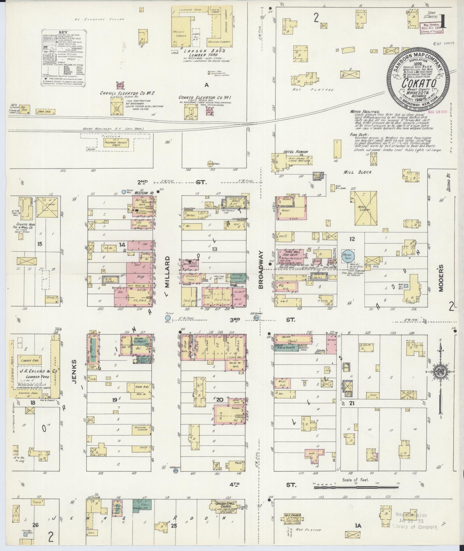 Sanborn Fire Insurance Map from Cokato, Wright County, Minnesota (1909), Sheet #0001 - Historic Sanborn Fire Insurance Map Print, vintage old map wall art, antique decor, genealogy gift, Minnesota Minnesota map